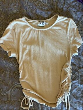 Princess Polly Cream Side-Ruched Ribbed Tee